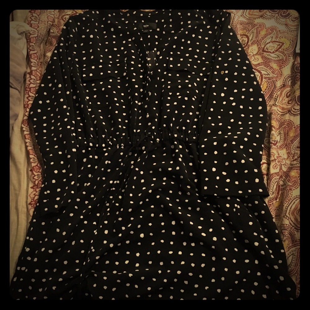 Button up polka dot dress with pockets